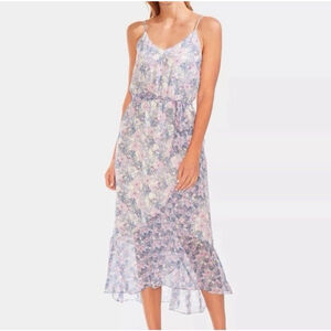 Vince Camuto Spaghetti Strap Mystic Blooms Floral Ruffle Midi Dres Sz 16 Flowy